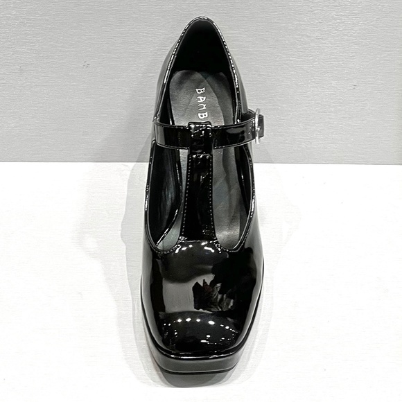 New Black Patent Mary Jane T-Strap Platform Chunky Heel Pumps - Picture 4 of 4